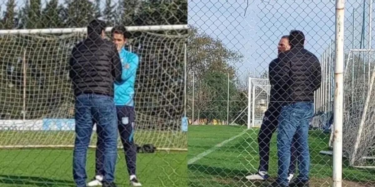 El ídolo de Racing paso a saludar al plantel y al cuerpo técnico.