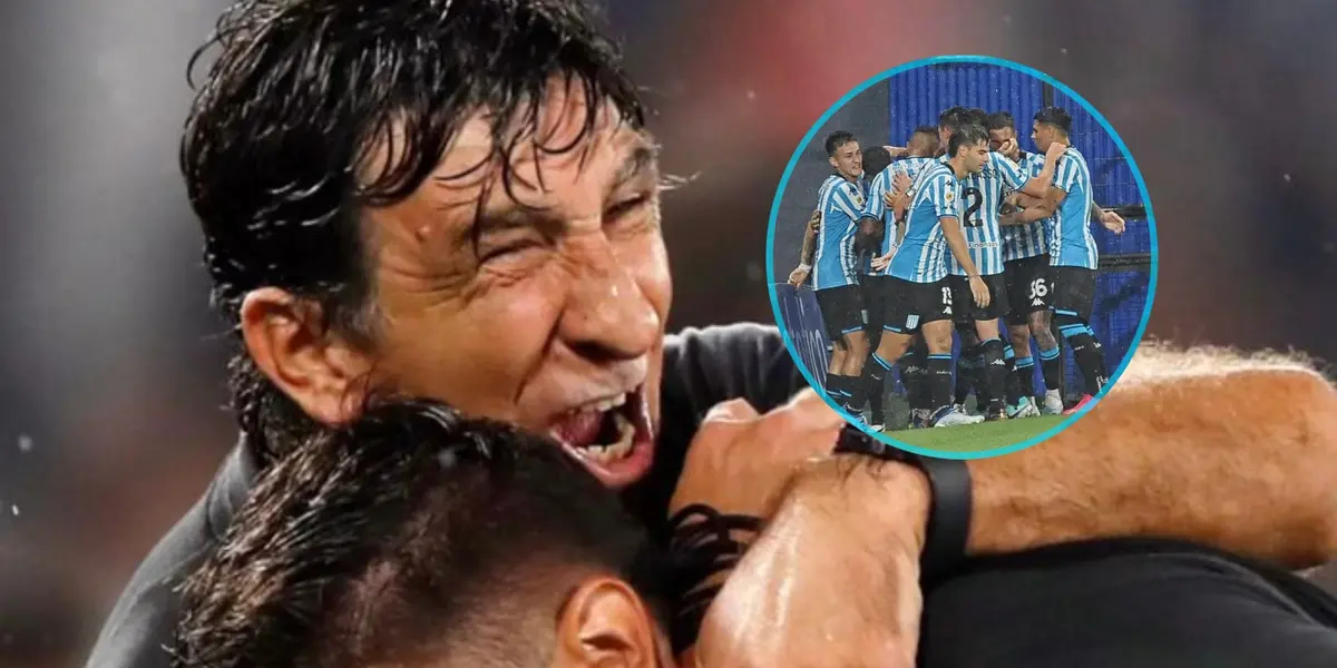 El entrenador vive los goles de Racing como un hincha más en el campo de juego