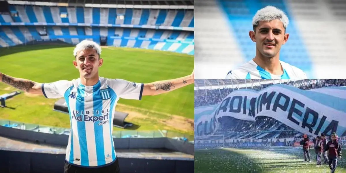 El lateral y refuerzo de Racing se lo ve emocionado de estar vistiendo los colores del club.